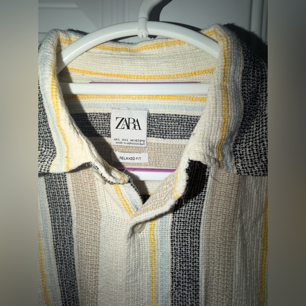 ZARA Striped Relaxed-Fit Knit shirt in Cream, Black & Yellow